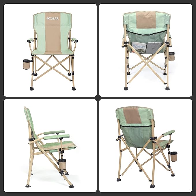 XGEAR Camping Chair Hard Arm High Back Lawn Chair Heavy Duty with Cup Holder, for Camp, Fishing, Hiking, Outdoor, Carry Bag Included
