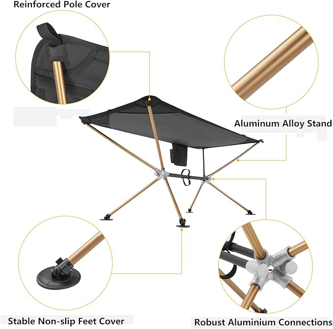 KingCamp Hammock with Stand, Portable Folding Large Oversized XL Heavy Duty Ultralight Lay Flat Sleeping Camping Cot with Carry Bag for Adult Outside Outdoor Backpacking Travel Patio Backyard, Black