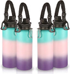 Volhoply Insulated Water Bottles Bulk 4 Pack, 40 oz Reusable Stainless Steel Sports Bottle with Paracord Handle & Spout Lid,Double Wall Metal Travel Water Flask with Wide Mouth(Gradient Color,4 Set)