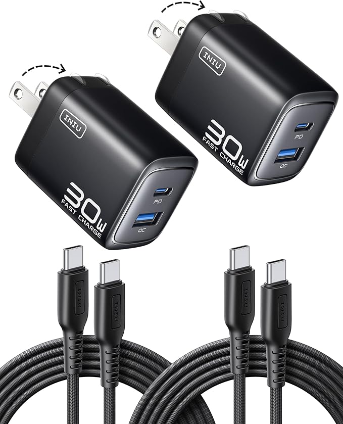INIU Slimmest 10000mAh 45W PD Fast Charging Portable Charger & 2-Pack 30W PD Fast Charging, [USB-C + USB-A] Wall Charger Combo