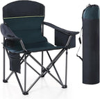 HIGH POINT SPORTS Camping Folding Chair, Heavy Duty Oversized Portable Outdoor Chair, Foldable Camp Chair with Cup Holder and Cooler Bag Support 450 LBS, Green…