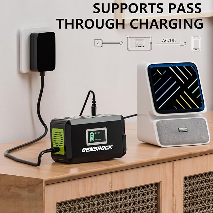 GENSROCK Portable Power Station, 88Wh Solar Generator(Solar Panel Not Included), Lithium Battery Power Bank with 110V/150W Peak AC Outlet, LED Flashlight for CPAP Home Camping Travel Emergency.