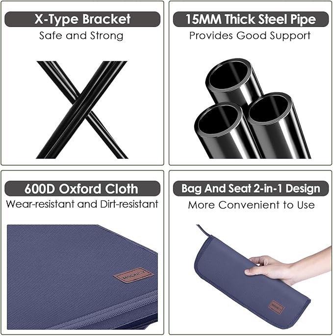 MOONCY Portable Stool, 13 Inch Small Folding Stool for Adults, Ultralight Blue Camping Stools for Hiking and Fishing, Hold Up to 265 LBS