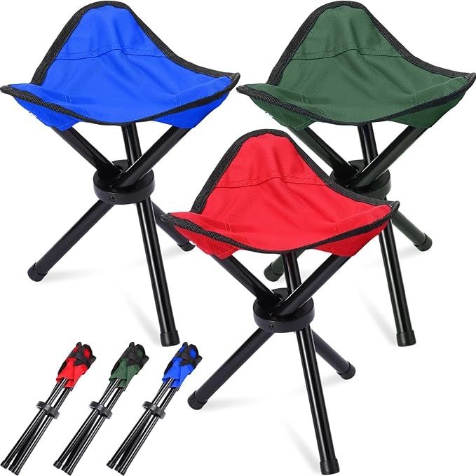 3 Pack Folding Camping Stool Portable Small Collapsible Chair Tripod Stool Hiking Chair for Fishing, Beach, Picnic, Outdoor, Gardening and Travel