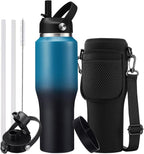 32oz Insulated Water Bottle with Straw - Spout Lid, Protective Boot, Vacuum Stainless Steel Bottles Leak-Proof, Thermo Mug Flask Fit in Car Bike Cup Holder Father's Day Gift