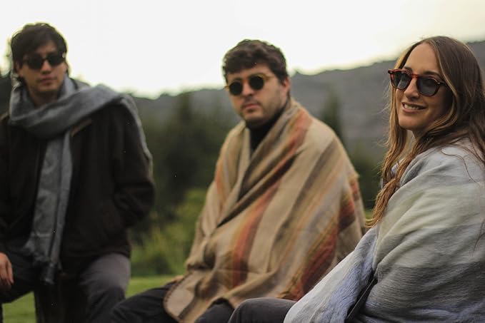 Alpaca Wool Blanket – Twin Size, 75 x 38 Inches – Warm & Lightweight – Couch, Bed, or Outdoor Blanket – Gray & Blue