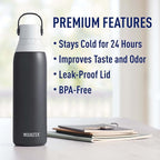 Brita Stainless Steel Premium Filtering Water Bottle, BPA-Free, Reusable, Insulated, Replaces 300 Plastic Water Bottles, Filter Lasts 2 Months or 40 Gallons, Includes 1 Filter, Carbon - 20 oz.