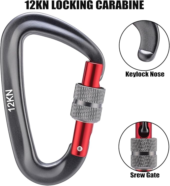 12kN Locking Carabiner Clips, Small Aluminium Carabiners Keychain, Heavy Duty Caribeaners for Camping, Hiking, Hammocks, Swings, Dog Leash, 2 Pcs