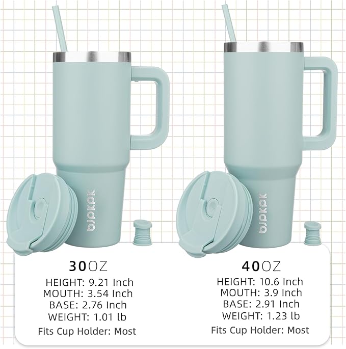 BJPKPK 40 oz Insulated Tumbler With Lid And Straw Stainless Steel Tumblers Cup With Handle For Women And Men,Blue Haze