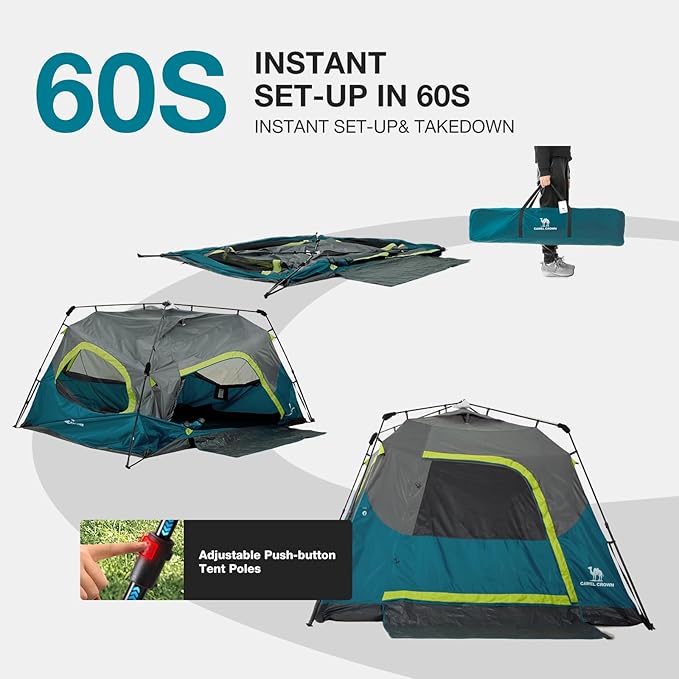 CAMEL CROWN Instant Tents for Camping 4-6 Person Tent Waterproof Easy Setup Sets Up in 60 Seconds Backpacking Tents with Carry Bag for Outdoor Hiking