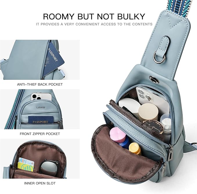 7L Sling Bag For Women Faux Leather Anti Theft Small Casual Daypack Backpack Fanny Pack Crossbody Chest Bags Purse Waterproof Light Blue