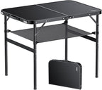 Folding Camping Table, 36" x 24" Portable Table Adjustable Height Max 28 inch Aluminum Folding Table with Storage Net, Lightweight, Portable Handle for Travel, Outdoor, Backyard (Black)