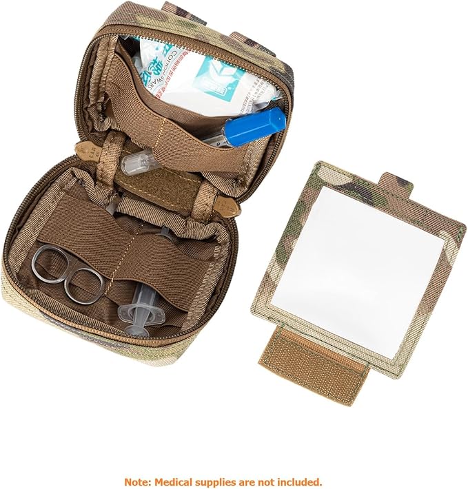 Small MED Kits Holder Duty Belt Gloves Pouch MOLLE Tactical Vest Nasal Spray Case Compact IFAK Carrier Backpack Wallet Cards Knife Gadgets Mini EDC Organizer Bag w/Removeable Clear ID Pocket