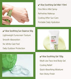 Aloe Vera Skincare Set, Korean Skin Care Kit with Soothing Gel 150g, Facial Mist 110ml & SPF50+ Sunscreen 50g, Hydrating Travel Size Skincare for Face & Body Daily Care