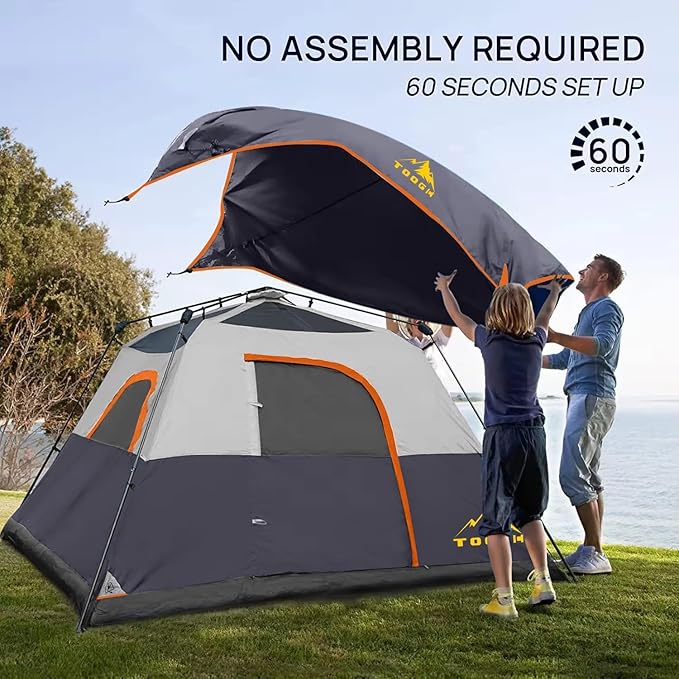 3/4 Person/6 Person Camping Tent Fast Cabin Tent with Instant Setup Tent, Weatherproof Tent Easy Quick Set Up & Pop Up in 60 Seconds with Rainfly Backpack for Family Camping,Upgraded Ventilation