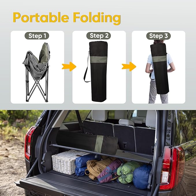 Colorsoul Oversized Camping Chairs Heavy Duty, Full Padded Foldable Camping Chairs for Adults with Cup Holders, Portable Camp Lawn Chairs for Outdoor, Support 450lbs,Yellow Grey