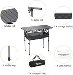 Folding Camping Table, Aluminum Roll Up Camping Table Adjustable Height with Storage Net and Bag, Lightweight Outdoor Table 32.2” X 16”, for Outdoor Travel BBQ Party Picnic, Black
