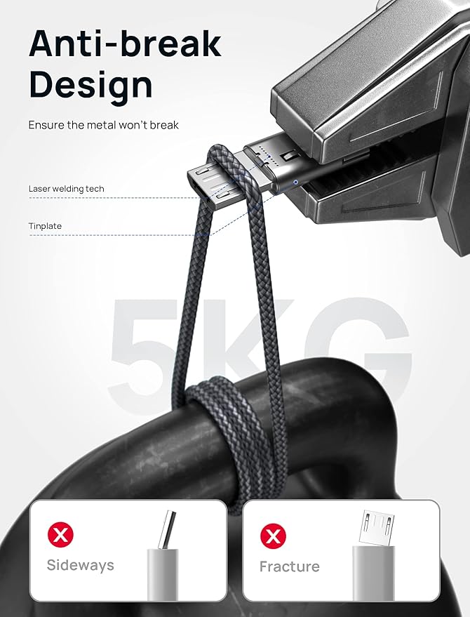 JSAUX Micro USB Charger Cable, (3-Pack 3.3ft+6.6ft+10ft) for Android Charger Micro USB to USB A Nylon Braided Cord Compatible with Samsung Galaxy S6 S7 Edge Note 5, Kindle and More-Grey