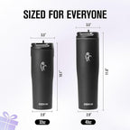 Coolflask Water Bottle 32 oz Fits Car Cup Holder, Slim Tumbler Stainless Steel with Straw & Handle, Vacuum Flask Leakproof Wide Mouth for Travel Sports Gym, Black