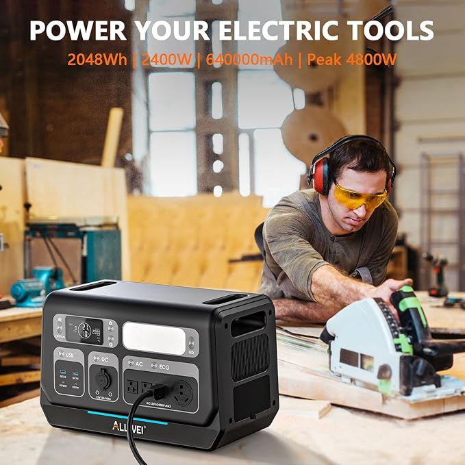 ALLWEI LiFePO4 Solar Generator 2400W with 1x 200W Solar Panels & B200 PRO Expansion Battery, 2048Wh Portable Power Station, Fast Charge in 1.5H, Battery Backup for RV Camping Home Off-Grid