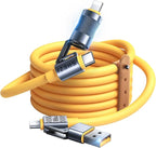 4 in 1 USB C Cable 100W Fast Charging & Data Transfer, Thicker Silicone Multi Charger Cord for iPhone iPad Charger Wire Combo with L/Type C/USB A for iPhone 17/16/15/Macbook (Yellow)