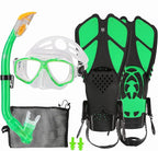 Kids Mask Fins Snorkel Set Snorkeling Packages, with Diving Mask, Snorkel, Adjustable Swim Fins, Mesh Bag, Anti-Fog Anti-Leak Snorkeling Gear for Kids for Snorkeling Swimming Diving