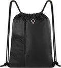 BeeGreen Black Drawstring Backpack Gym Bag For Men Women String Sports Backpack With Water Bottle Mesh Pockets And 2 Zippered Pocket Large Cinch Sackpack Workout Bag 16" x 20"