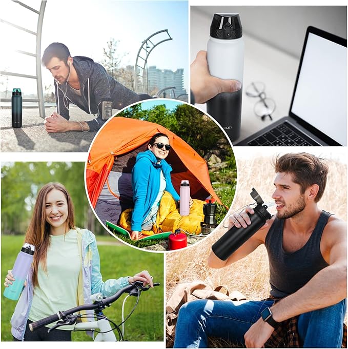 Oldley Insulated Water Bottle 32oz Water Bottles with Straw, Stainless Steel Water Bottle with 3 Lids, Double Wall Vacuum Bottles for Adult,Sports Bottles for School Travel, Black