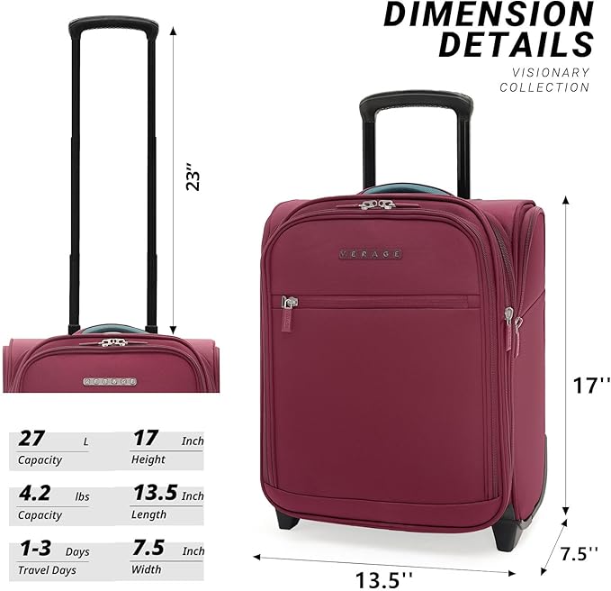 Verage Carry On Underseat Luggage with 2 Wheels & USB Port, 16 Inch Wheeled Spinner Bag Carry-on Luggages for Airlines, Lightweight Suitcase Men Women, Pilots and Crew (Upgrade-16-Inch)