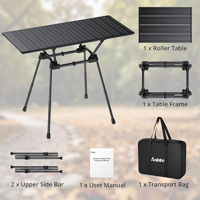 3ft Camping Table Foldable, 4 Adjustable Heights Waterproof Aluminum Roll Up Camping Table with Carrying Bag, Lightweight, for Garden, Picnic, Outdoor, Travel, Backyard, Beach, 35” X 16”, Black