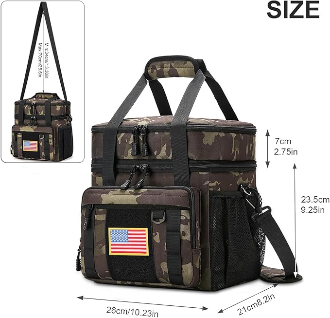 Expandable Large Tactical Lunch Box for Adults, Heavy Duty Durable Lunch Cooler Bag with MOLLE Lunch Pail for Work Camping Fishing Picnic (Black-Camo, 16L)