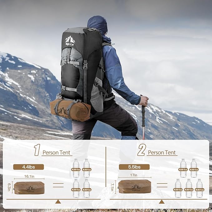 Night Cat Ultralight Backpacking Tent: Waterproof Lightweight Two People Camping Tent for Outdoor Hiking Trekking with Double Layers Aluminum Poles and Footprint