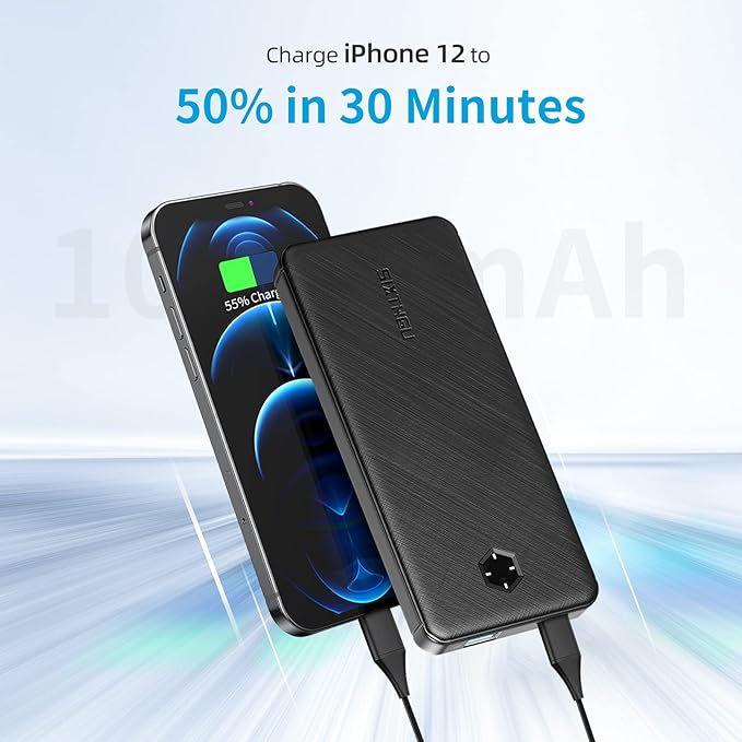 Portable Charger, Slim 10000mAh PD 20W Power Bank, USB C in&out High-Speed Charging Battery Pack, External Phone Powerbank Compatible with iPhone 16 15 14 13 12 Samsung S22 S21 Google iPad etc ect