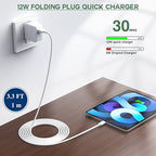 2Pack iPad Charger, Fast Charging 12W USB Wall Charger Block Foldable Portable Apple Adapter with Fast Charging USB to Lightning Cable Compatible with iPad4/5/6/7/8,iPadMini 1/2/3/4/5, iPadAir 1/2/3