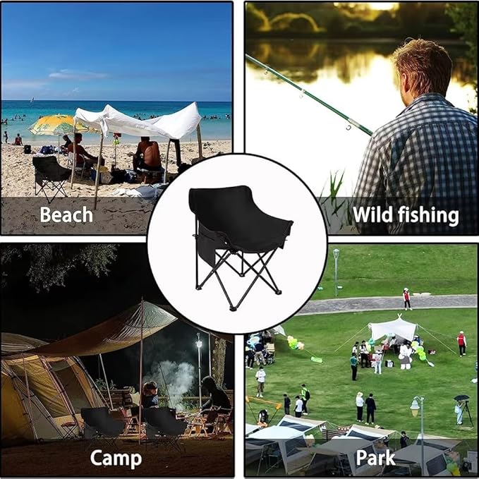 Folding Camping Chair, Portable Outdoor Backpacking Chair for Fishing, Hiking, Picnic, Camping, Beach, Lawn, Concert, Ultralight Compact Camping Chair with Carry Bag, 23"D x 14.2"W x 14.2"H (Black)