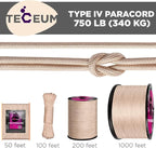 TECEUM 5/32" Paracord Rope 1000 – 1000ft / 200ft / 100ft / 50ft – Tactical Parachute Cord 4mm – 45+ Colors – Nylon String for Survival & Camping Gear – Stripe Cord for Survival – Utility Rope