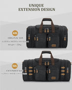 Gonex Canvas Duffle Bag for Travel, Expandable Water Resistant 60L Carry on Duffel Overnight Weekender Gym Bag with Wet Dry Separation Pocket & Suitcase Handle Sleeve, Dark Grey