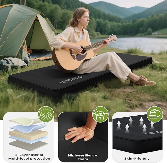 Self-Inflating Sleeping Pad with Portable Electric Air Pump, 4in Thick Memory Foam Camping Mattress for Tent Cot & Car Travel, Fast Inflate & Deflate Camping Pad