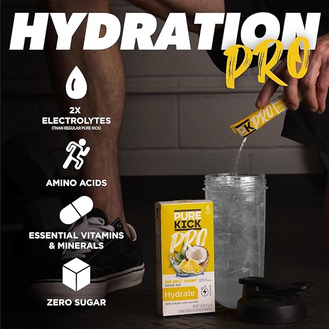 PURE KICK PRO Hydration Electrolyte Drink Mix, Pineapple Coconut & Strawberry Ice Pop, 12 Packets