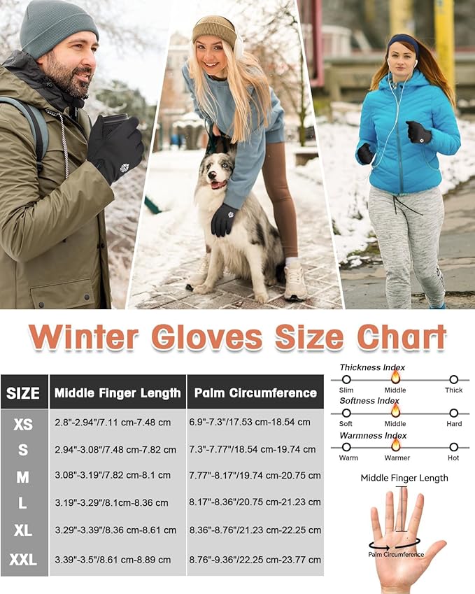 RIGWARL Winter Gloves Men and Women Medium-Thick, Gloves for Cold Weather with Thermal Plush, Touchscreen Running Glove Adjustable Zippered Wrist for Walking The Dog Hiking Camping Cycling Work