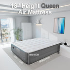 Queen Air Mattress wit with 1300mAh Battery Powered Pump,18"Raised Super soft and comfortable Dutch velvet fabric750lbs Support Portable Inflatable Mattress,Air Bed for Camping, Home and Guest-Grey