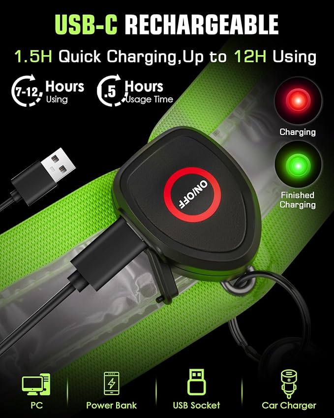 Zacro LED Reflective Sash Light Up Vest for Night Walking with 5 Colors & 4 Light Modes, Rechargeable High Visibility Neon Safety Gear for Men Women Dog Walking