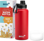 Insulated Water Bottle-32 oz Stainless Steel Vacuum Wide Mouth Sports Water Flask with Spout Lid-Reusable Metal Travel Water Bottle with Silicone Boot, BPA-Free(Canyon Red)