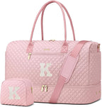 Letter Weekender Bags for Womens - Duffle Bag with Shoe Compartment Personalized Overnight Bag with Toiletry Bag Duffel Bags for Gym Hospital Bags Gift for Women Pink (Letter K)