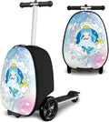 Baotree Scooter Suitcase for Kids, 2 in 1 Ride-on Luggage with Flash PU Wheels, Adjustable Handle & TPR Non-Slip Grip, Foldable & Lightweight, Ages 5-12