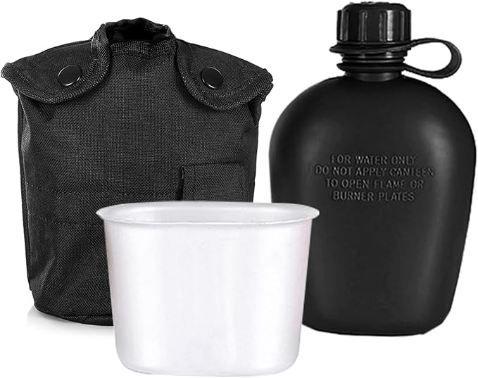 HXBER 3 Piece Canteen Kit with Aluminum Cup and Cover for Outdoor Camping Hiking Backpacking Survival