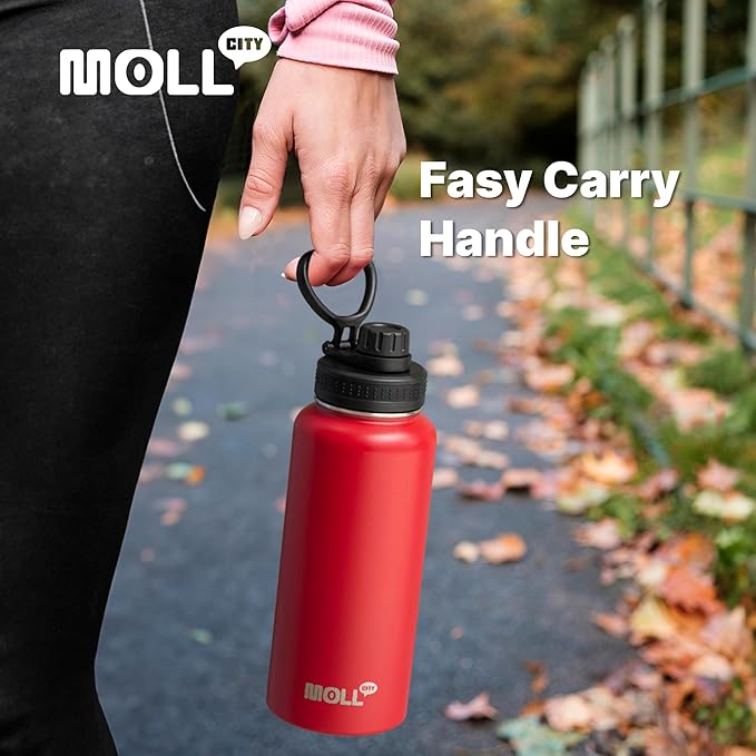 Insulated Water Bottle - 32 oz Stainless Steel Vacuum Wide Mouth Sports Flask With Silicone Boot - Reusable Metal Travel Bottle With Spout Lid (Grass Green)