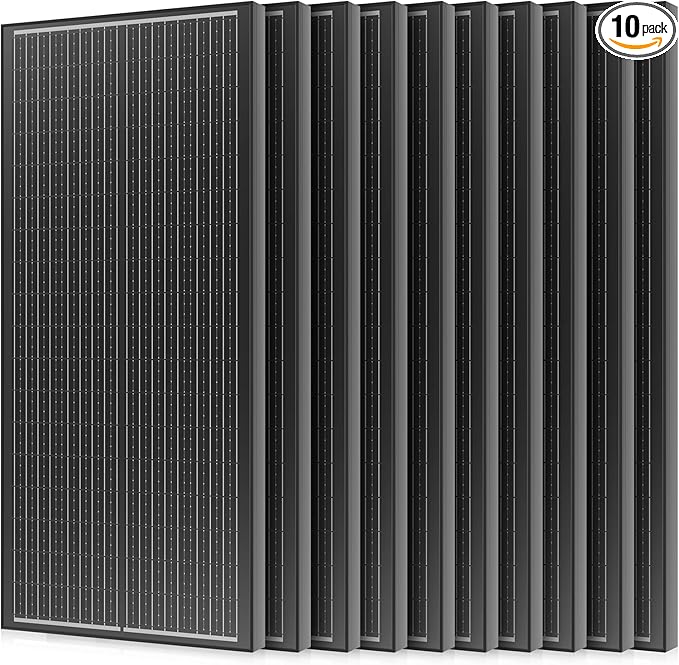 18BB N-Type 1000 Watt Solar Panel, 12V 10PCS 100W Solar Panels, 25% High-Efficiency, Monocrystalline PV Modules, for RV, Marine, Boat, Shed Farm, Rooftop, Farm and Off-Grid System