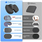 CushZone Seat Cushion, Office Chair Cushions, Car Seat Cushion, Non-Slip Sciatica & Back Coccyx Tailbone Pain Relief Chair Pad, Memory Foam Pillow for Computer Desk, Wheelchair, Driving(Grey)