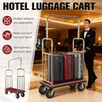 Generic Hotel Luggage Cart 39Lx19Wx68H Inch Baggage Lobby Cart Up to 881LBS 8-inch Silent Rubber Casters Carpet Deck Bumper Rails Guest Room Trolley Add Elegance to Hotel&Resort
